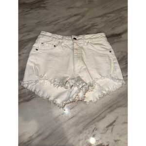 ZARA White Denim Distressed Cutoff High Waisted Shorts Women Size 4